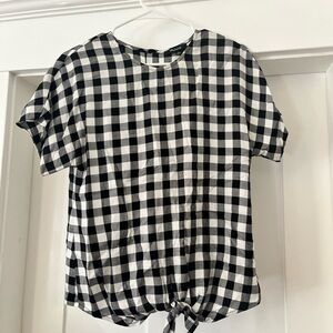 Madewell Black and White Boxy Tie Front Blouse